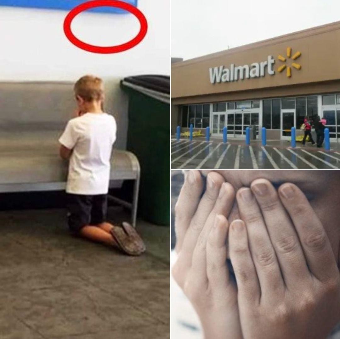 Mom finds boy kneeling in Walmart, then sees the sign above him and begins to cry…